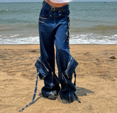 Blue zipper pants